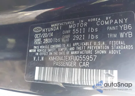2015 Hyundai Genesis 3.8 z USA, uszkodzony, nr VIN KMHGN4JEXFU055957